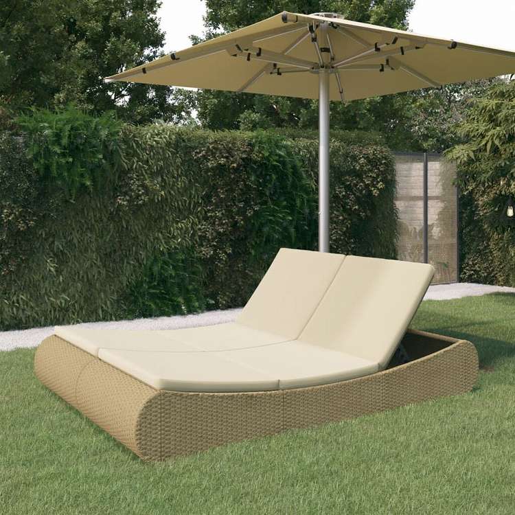 vidaXL 屋外ラウンジベッド ポリラタン製 ベージュ家具 アウトドア家具 屋外ベッド(代引不可)|リコメン堂