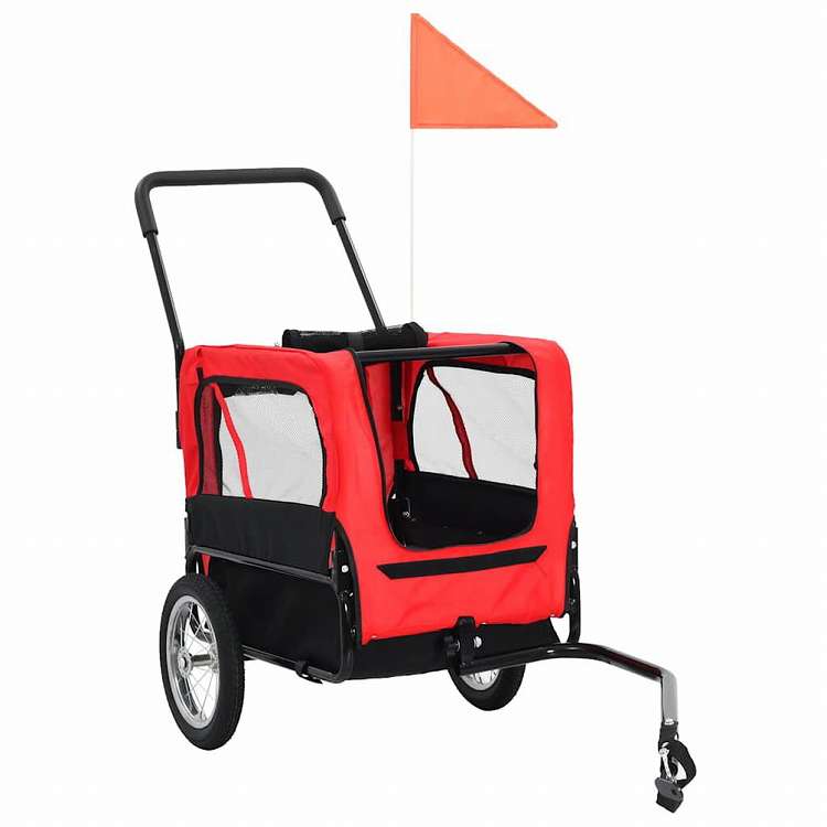 vidaXL 2-in-1 ペット用 自転車トレーラー&ジョギングベビーカー レッド&ブラック動物&ペット用品 ペット用品 ペットカート(代引不可)
