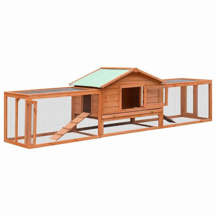 vidaXL うさぎ小屋 マツ&モミ無垢材 310x70x87 cm動物&ペット用品 ペット用品 小動物用品 小動物 飼育・ケージ(代引不可)