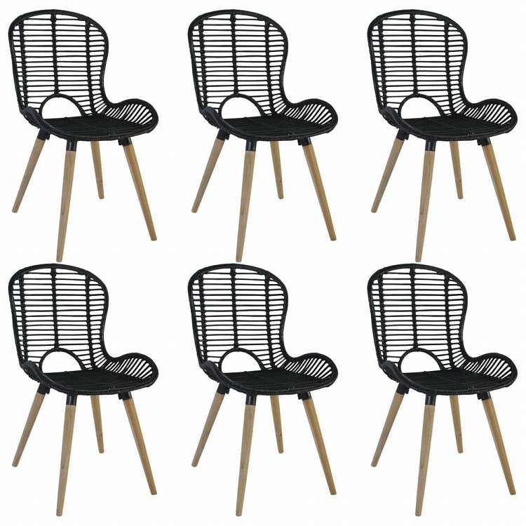 vidaXL ダイニングチェア 6点 天然籐 ブラック家具 チェア キッチン・ダイニングルームチェア(代引不可)