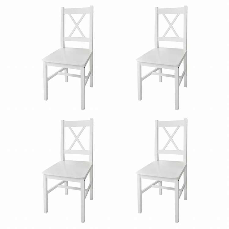 vidaXL ダイニングチェア 4点 マツ材 ホワイト家具 チェア キッチン・ダイニングルームチェア(代引不可)|リコメン堂