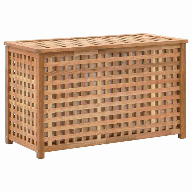 vidaXL ランドリーチェスト 77.5x37.5x46.5cm ウォールナット無垢材ホーム&ガーデン 家事用品 ランドリー用品 洗濯かご(代引不可)|リコメン堂