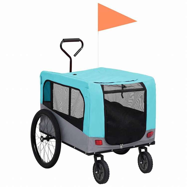 vidaXL 2-in-1 ペット用自転車トレーラー&ジョギングベビーカー ブルー&グレーAnimals & Pet Supplies ペット用品 ペットカート(代引不可)