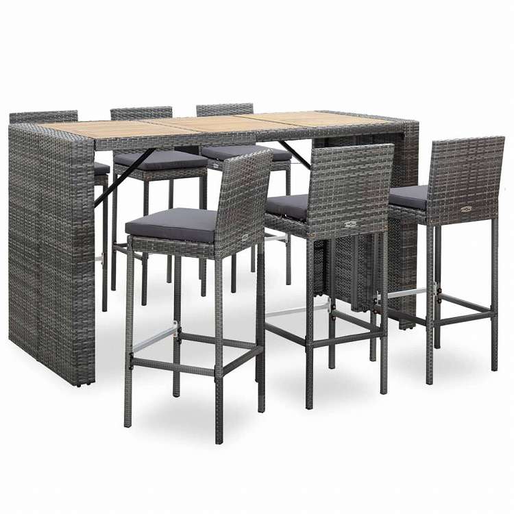 vidaXL 屋外バー7点セット クッション付き ポリラタン製 グレー家具 アウトドア家具 屋外家具セット(代引不可)|リコメン堂