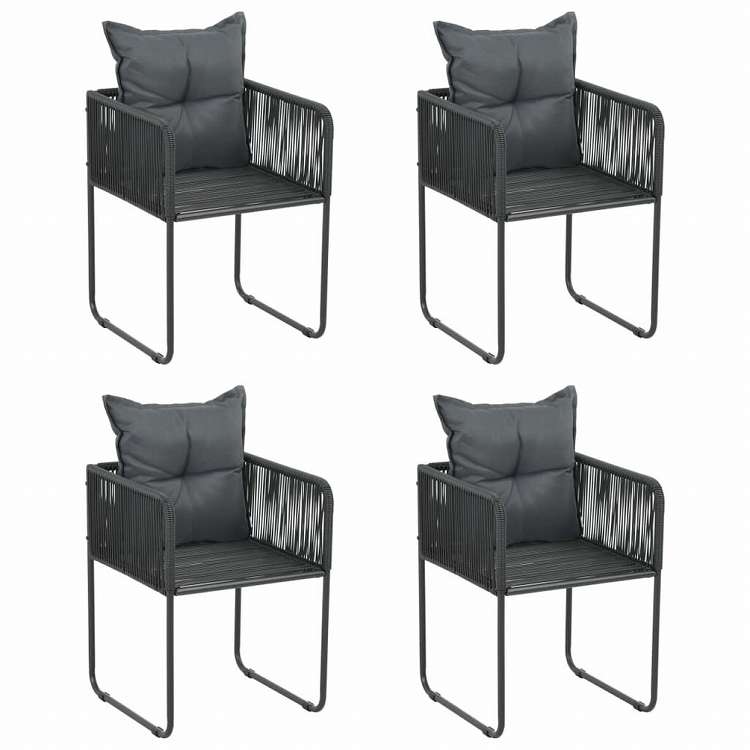 vidaXL 屋外チェア 4点 ピロー付き. ポリラタン製 ブラック家具 アウトドア家具 屋外椅子 アウトドアベンチチェア(代引不可)