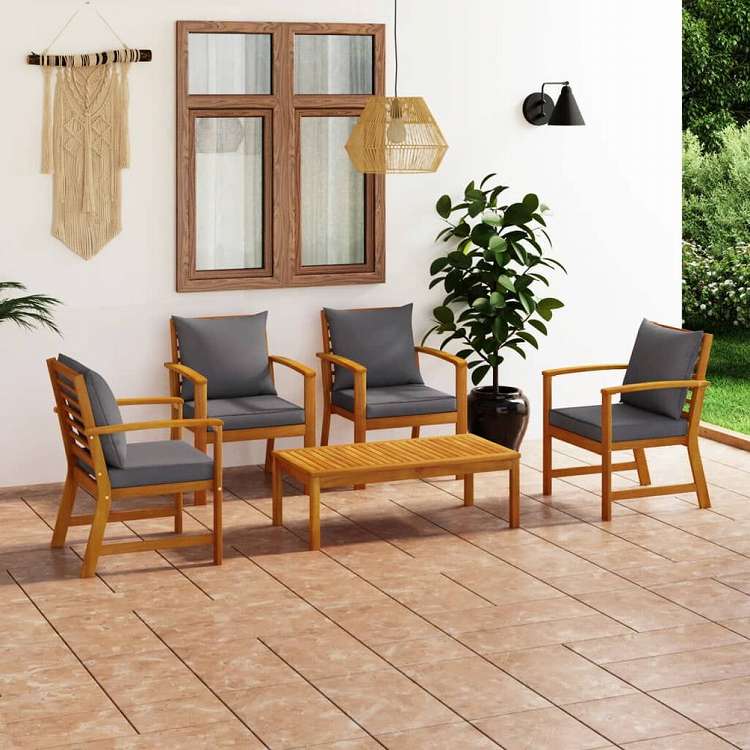 vidaXL ガーデンラウンジ5点セット クッション付き アカシア無垢材家具 アウトドア家具 屋外家具セット(代引不可)｜リコメン堂