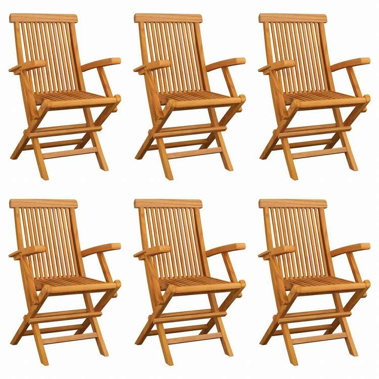 vidaXL 折りたたみガーデンチェア 6点 チーク無垢材 (2x312277)家具 アウトドア家具 屋外椅子 アウトドアベンチチェア(代引不可)|リコメン堂