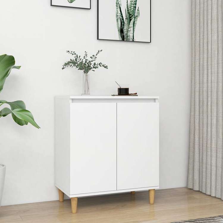 vidaXL サイドボード 無垢材脚付き ホワイト 60x35x70 cm エンジニアリングウッド家具 キャビネット&収納 サイドボード(代引不可)