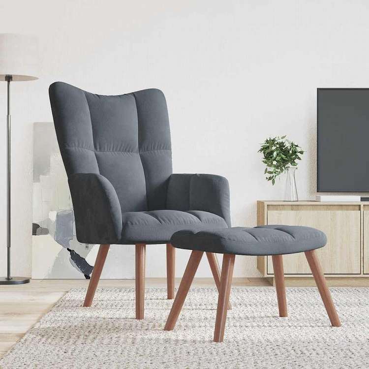 vidaXL 328063 vidaXL リラックスチェア スツール付 ダークグレー ベルベット家具 チェア アームチェア・リクライニングチェア・スリーピングチェア(代引不可)