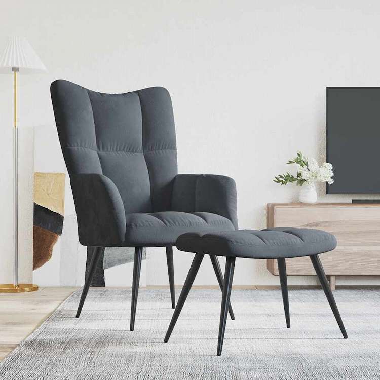 vidaXL リラックスチェア スツール付 ダークグレー ベルベット家具 チェア アームチェア・リクライニングチェア・スリーピングチェア(代引不可) 10,184円