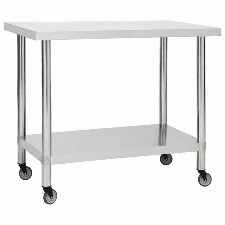 vidaXL キッチン作業机 車輪付き 80x60x85 cm ステンレススチールビジネス&工業用 食品サービス(代引不可)