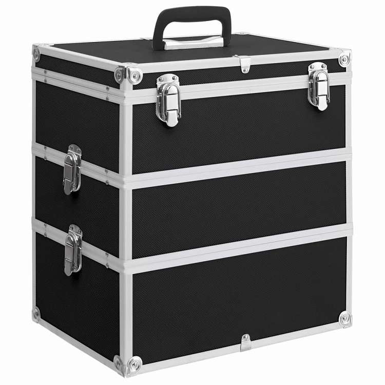 vidaXL メイクボックス 37x24x40cm アルミ製 ブラック スーツケース&かばん コスメ・トイレタリーバッグ