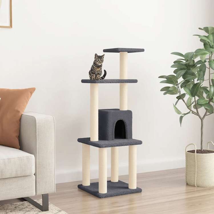 vidaXL キャットタワー サイザル麻製 爪とぎポール付 105cm ダークグレー動物&ペット用品 ペット用品 猫用品 猫用家具(代引不可)