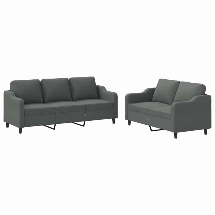vidaXL ソファ2点セット クッション付 ダークグレー 布張り 家具 ソファ