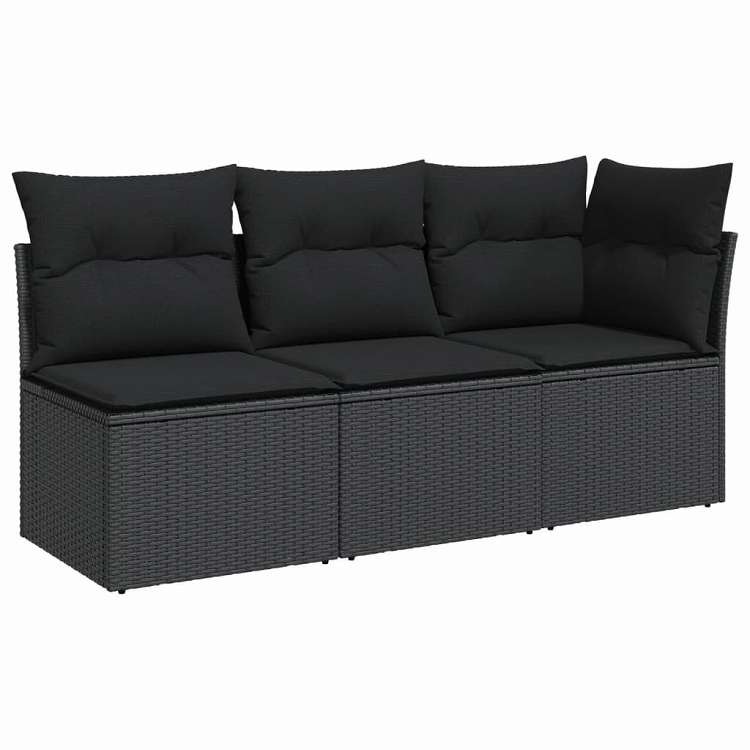 vidaXL ガーデンソファ クッション付き 3人掛け ブラック ポリラタン 家具 アウトドア家具 屋外椅子 屋外ソファ|リコメン堂