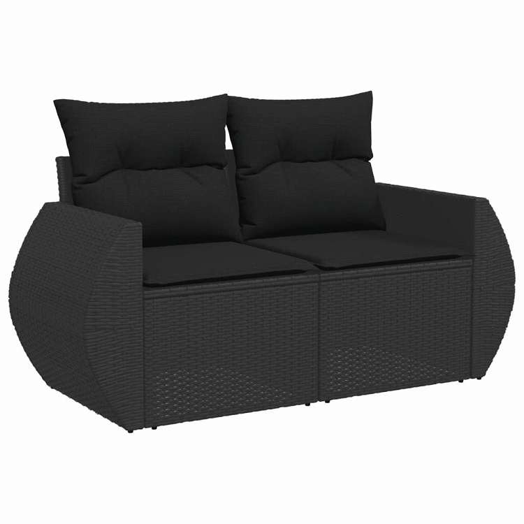 vidaXL ガーデンソファ クッション付き 2人掛け ブラック ポリラタン 家具 アウトドア家具 屋外椅子 屋外ソファ