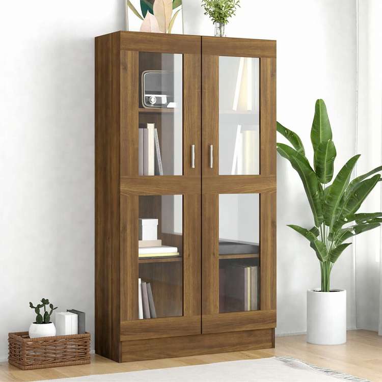 vidaXL ガラスキャビネット ブラウンオーク 82.5x30.5x150 cm エンジニアリングウッド家具 棚 本棚・オープンラック(代引不可)｜リコメン堂
