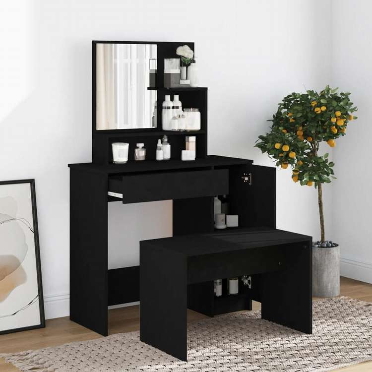 vidaXL ドレッシングテーブル ミラー付き ブラック 86.5x35x136cm家具 キャビネット&収納 洗面・化粧台ユニット 寝室用化粧用テーブル(代引不可)|リコメン堂
