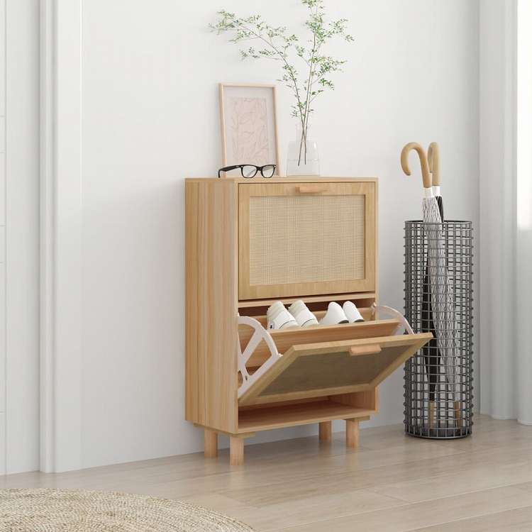 vidaXL シューズキャビネット ブラウン 52x25x80 cm エンジニアリングウッド&天然ラタンホーム&ガーデン 家事用品 収納&オーガナイザー 衣類・ワードローブ収納 シューズラック・整理収納(代引不可)