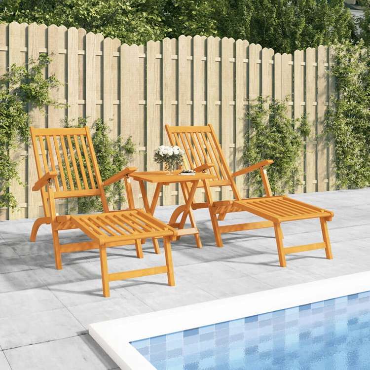 vidaXL 屋外デッキチェア フットレスト付 2点セット アカシア無垢材家具 アウトドア家具 屋外椅子 サンラウンジャー(代引不可)
