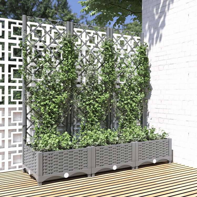 vidaXL ガーデンプランター トレリス付き ライトグレー 120x40x121.5 cm PPホーム&ガーデン 芝&ガーデン ガーデニング 鉢植え・プランター(代引不可)