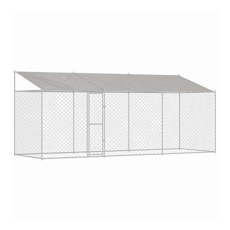 vidaXL 屋根付き犬用ケージ シルバー 600 x 200 x 256 cm スチールとPE 動物&ペット用品 ペット用品 犬用品 犬小屋・ドッグラン(代引不可)|リコメン堂