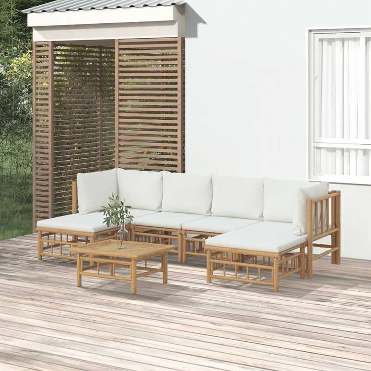 vidaXL ガーデンラウンジ7点セット クリームホワイトクッション付き 竹製家具 アウトドア家具 屋外家具セット(代引不可)