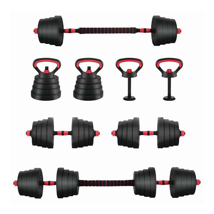 vidaXL 2-in-1 ダンベルバーベルセット 30kg 黒と赤 121 x 19.5 x 19.5 cm セメントと鉄砂 スポーツグッズ エクササイズ&フィットネス ウエイトリフティング フリーウェイト(代引不可)【送料無料】