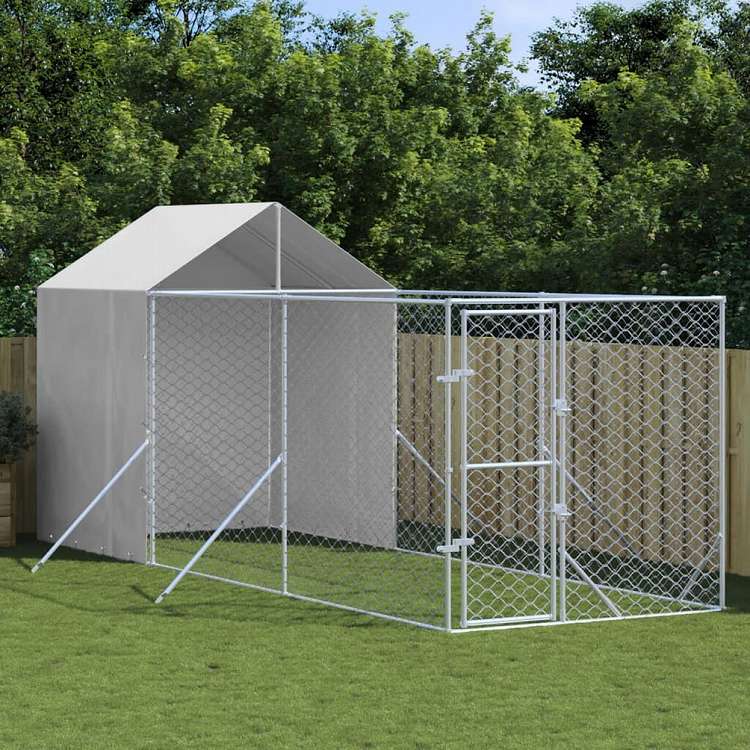 vidaXL 屋外犬小屋 屋根付き シルバー 2x6x2.5 m 亜鉛メッキ鋼製動物&ペット用品 ペット用品 犬用品 犬小屋・ドッグラン(代引不可)|リコメン堂