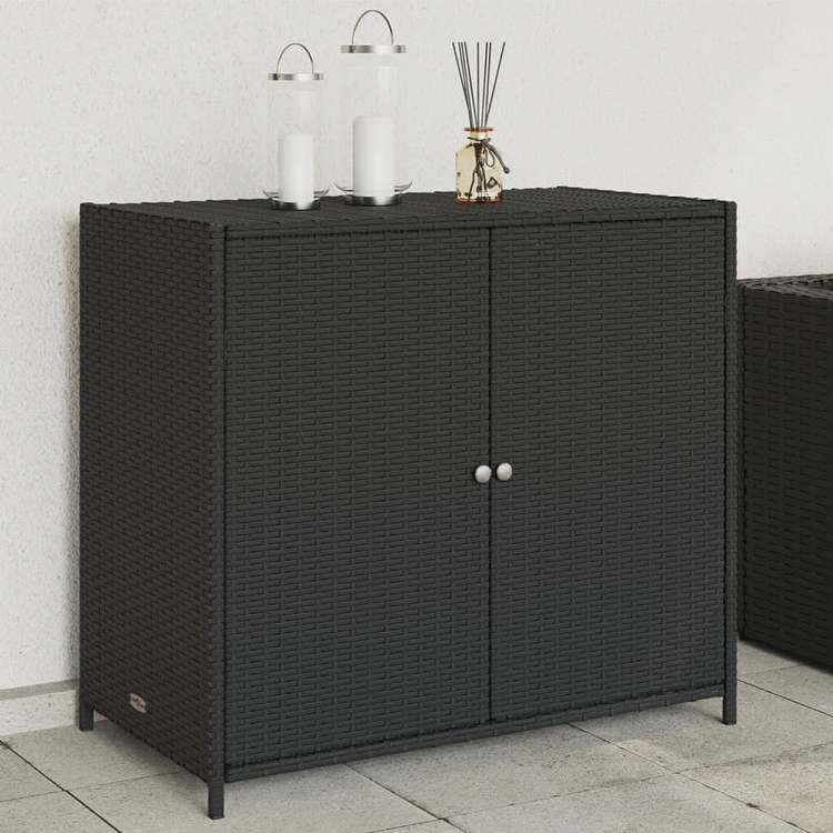 vidaXL 庭用収納キャビネット 83x45x76 cm ポリラタン製 ブラック家具 アウトドア家具 屋外収納ボックス(代引不可)|リコメン堂