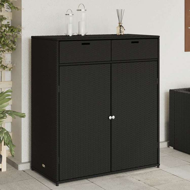 vidaXL ガーデン収納キャビネット 105x55x113 cm ポリラタン製 ブラック家具 アウトドア家具 屋外収納ボックス(代引不可)｜リコメン堂 19,756円