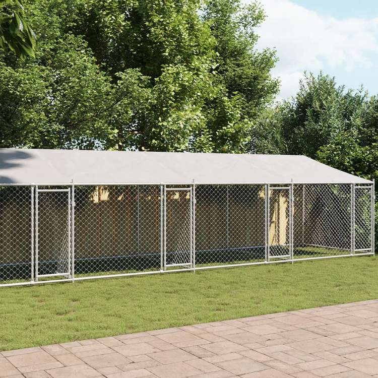 vidaXL 犬用ケージ ルーフ&ドア付き グレー 12x2x2 m 亜鉛メッキ鋼動物&ペット用品 ペット用品 犬用品 犬小屋・ドッグラン(代引不可)