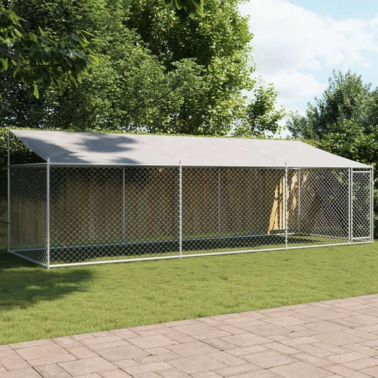 vidaXL 犬用ケージ ルーフ&ドア付き グレー 6x2x2 m 亜鉛メッキ鋼動物&ペット用品 ペット用品 犬用品 犬小屋・ドッグラン(代引不可)