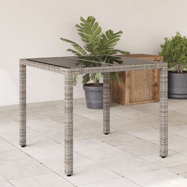 vidaXL ガーデンテーブル ガラストップ付き 90x90x75 cm ポリラタン製 グレー家具 アウトドア家具 アウトドアテーブル(代引不可) 10,689円