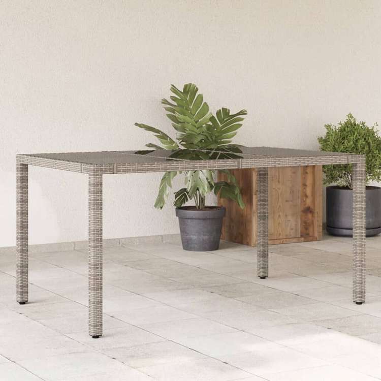 vidaXL ガーデンテーブル ガラス天板付き 150x90x75 cm ポリラタン製 グレー家具 アウトドア家具 アウトドアテーブル(代引不可)