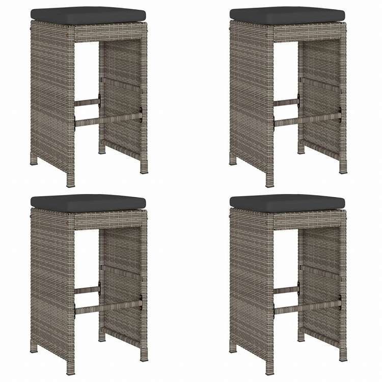 vidaXL ガーデンバースツール 4点 クッション付き ポリラタン製 グレー家具 アウトドア家具 屋外椅子 アウトドアベンチチェア(代引不可)