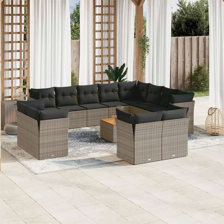 vidaXL ガーデンラウンジ13点セット クッション付き グレー ポリラタン製家具 アウトドア家具 屋外家具セット(代引不可)｜リコメン堂