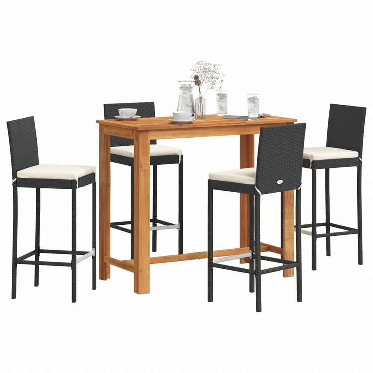 vidaXL ガーデンバー 5点セット ブラック アカシア無垢材&ポリラタン家具 アウトドア家具 屋外家具セット(代引不可)|リコメン堂