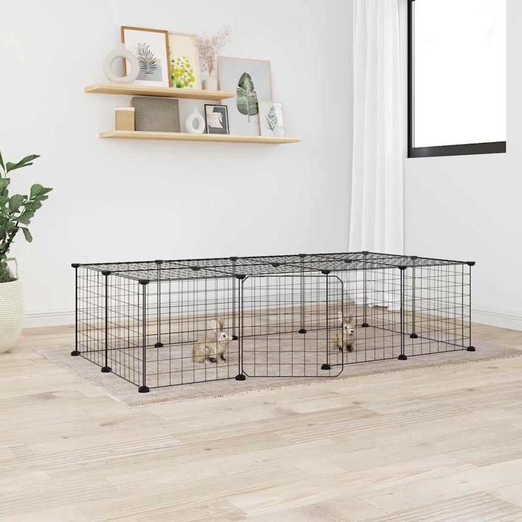 vidaXL ペットケージ パネル20枚 扉付き ブラック 35x35cm スチール動物&ペット用品ペット用品小動物用品小動物 飼育・ケージ(代引不可)