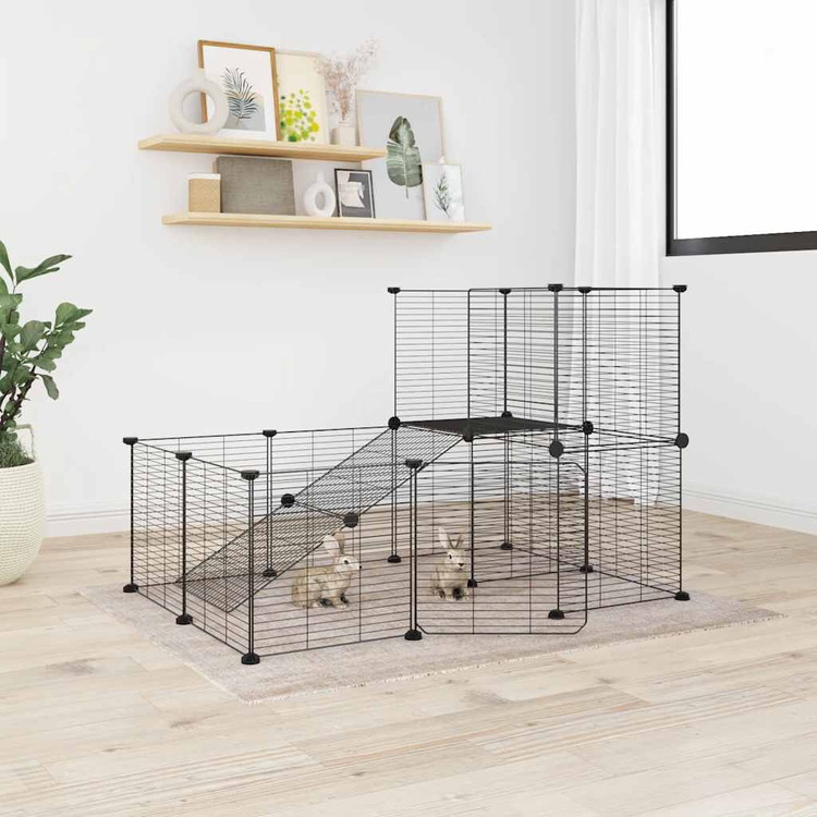 vidaXL ペットケージ パネル20枚 扉付き ブラック 35x35cm スチール動物&ペット用品ペット用品小動物用品小動物 飼育・ケージ(代引不可)
