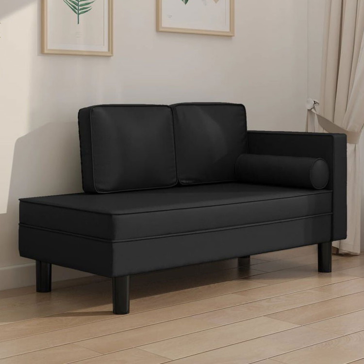 vidaXL シェーズロング クッション ボルスター付き ブラック 合成皮革 家具 ソファ(代引不可)