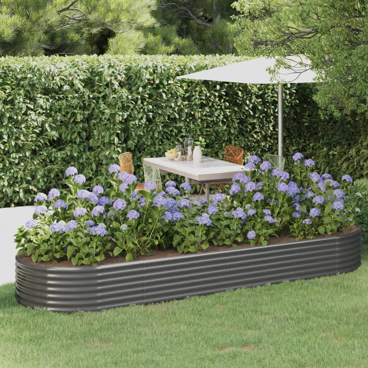 vidaXL ガーデンプランター 粉体塗装スチール 322×100×36cm グレー 芝 ガーデン ガーデニング 鉢植え プランター(代引不可)