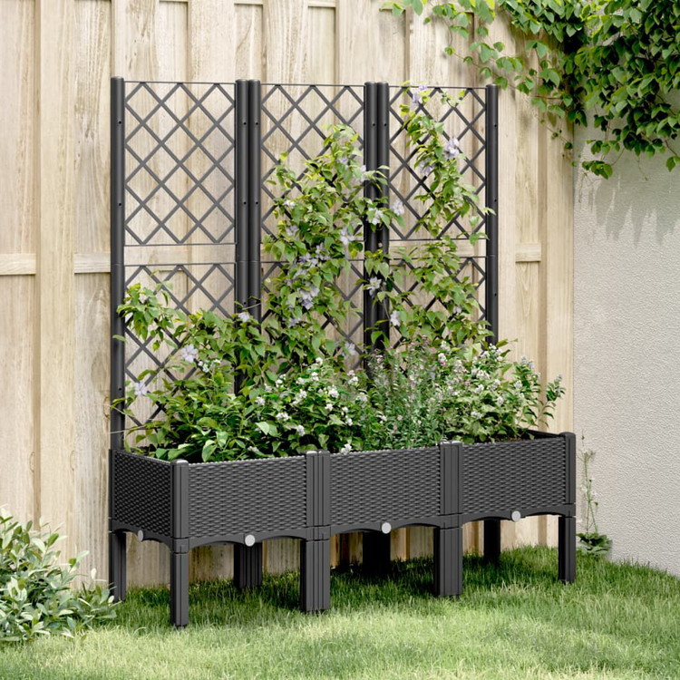 vidaXL ガーデンプランター トレリス付き ブラック 120×40×142cm PP 芝 ガーデン ガーデニング 鉢植え プランター(代引不可)