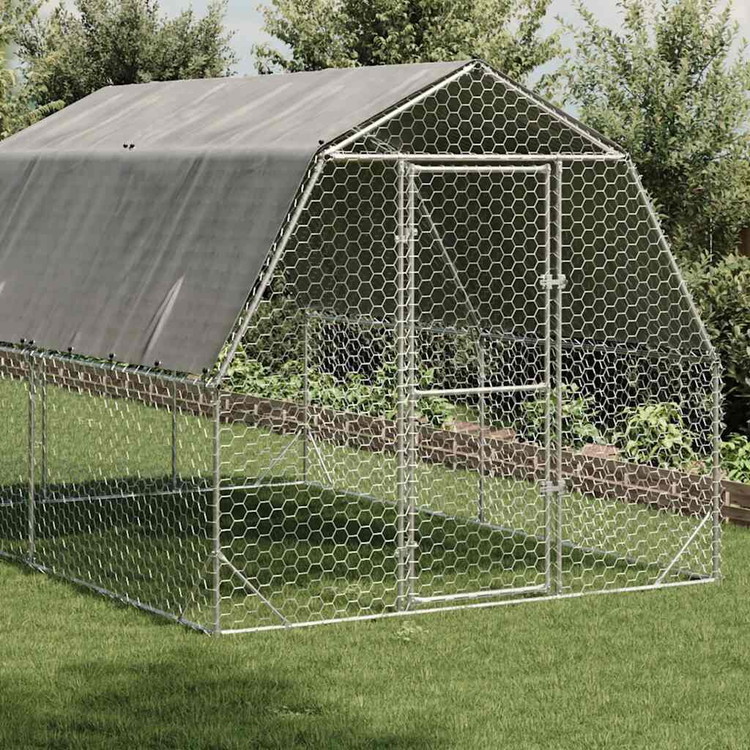 vidaXL 屋根付きチキンラン 2.5×4×2.25m 亜鉛メッキ鋼 動物 ペット用品 ペット用品 小動物用品 小動物 飼育 ケージ(代引不可)|リコメン堂
