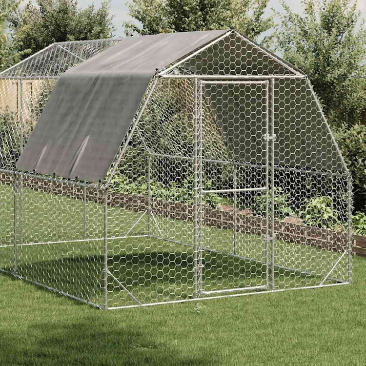 vidaXL 屋根付きチキンラン 2.5×4×2.25m 亜鉛メッキ鋼 動物 ペット用品 ペット用品 小動物用品 小動物 飼育 ケージ(代引不可)