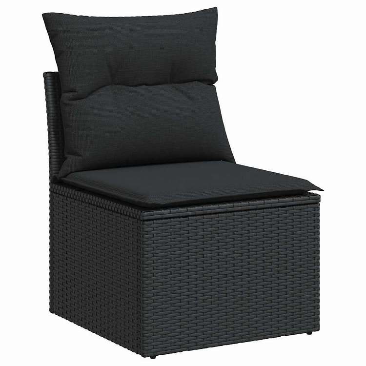 vidaXL ガーデンソファ アームレス クッション付き ブラック ポリラタン 家具 アウトドア家具 屋外椅子 屋外ソファ