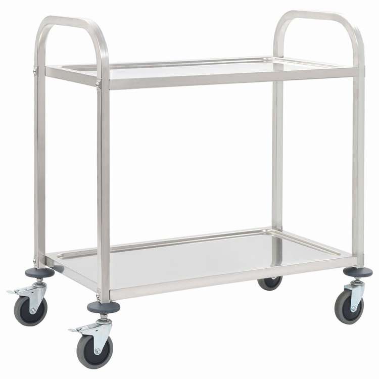 vidaXL 2段キッチンワゴン 95x45x83.5cm ステンレススチール製 家具 トローリー キッチン・ダイニング トローリー｜リコメン堂
