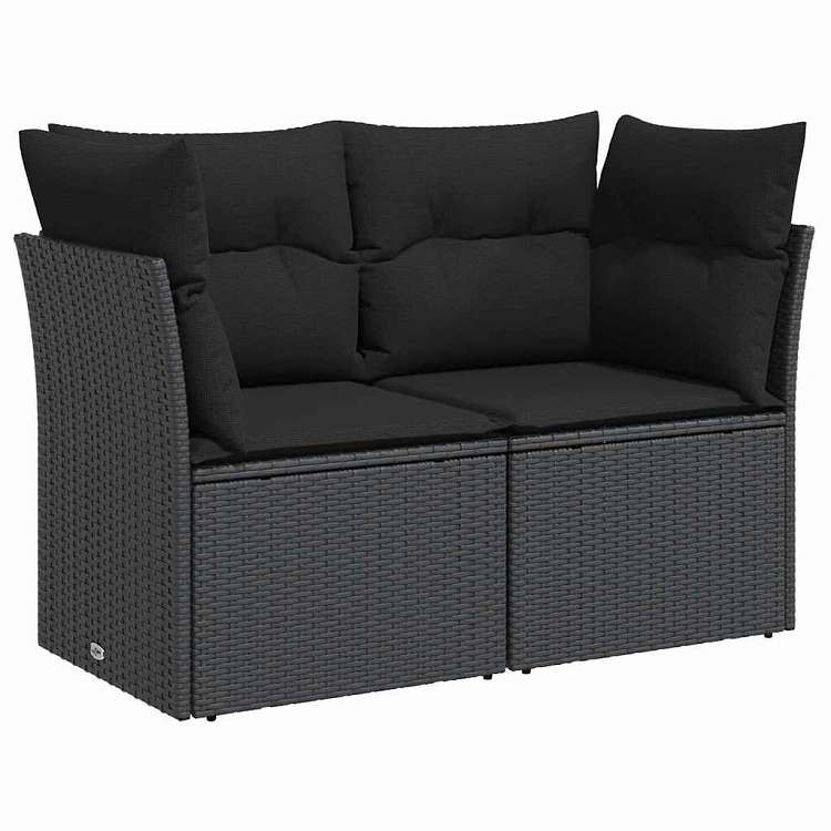 vidaXL ガーデンソファ クッション付き 2人掛け ブラック ポリラタン 家具 アウトドア家具 屋外椅子 屋外ソファ