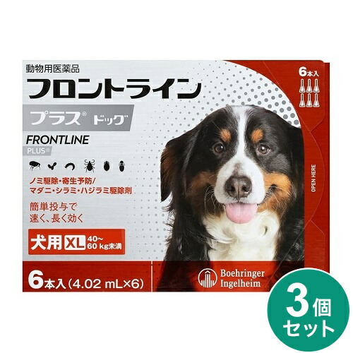 【3個セット】 フロントライン 犬用 XL 40~60kg未満 6本入 ノミ 蚤 ダニ ハジラミ 駆除剤 駆除液 動物用医薬品 ペット用医薬品 中型犬 大型犬 フロントラインプラスドッグ【送料無料】