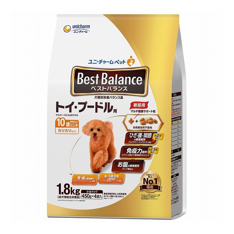 【4個セット】 ユニチャーム ベストバランス カリカリ仕立て トイ・プードル用 10歳以上用 1.8kg【送料無料】